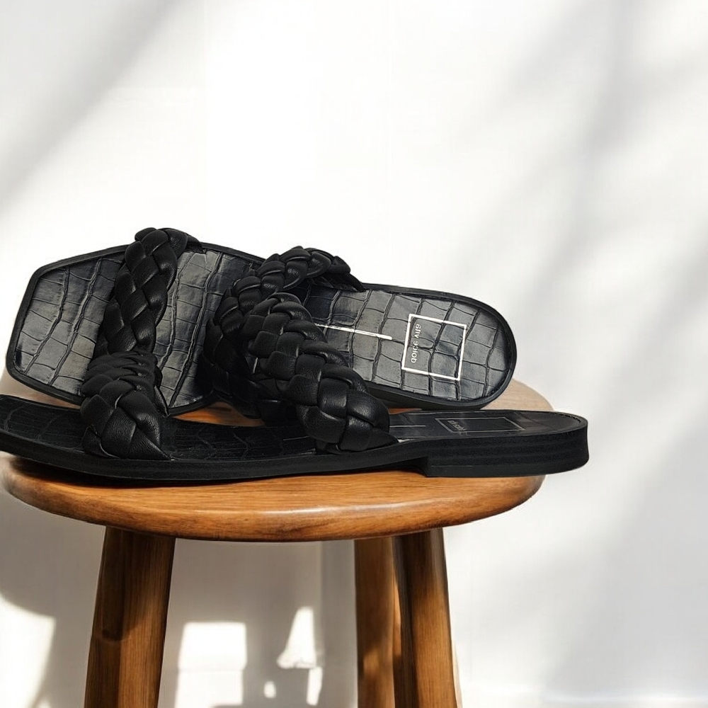 Dolce Vita Black Braided Slide Sandals